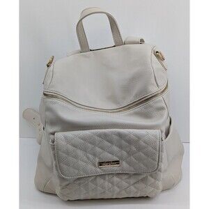 Luli Bebe Monaco Pearl White Vegan Leather Diaper Bag Backpack Changing Pad